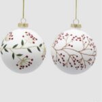 SFERA VETRO BIANCA CON BACCHE ROSSE D.8 EDG 2PZ - immagine 2