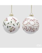 SFERA VETRO BIANCA CON BACCHE ROSSE D.8 EDG 2PZ