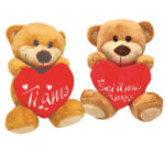 ORSETTO PELUCHE CON CUORE 20cm BIANCO O MARRONE - immagine 2